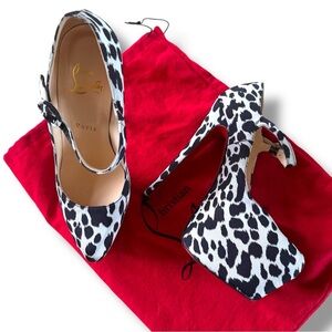 leopard louboutin Lady daf heels Christian Louboutin black white cow print sz 37